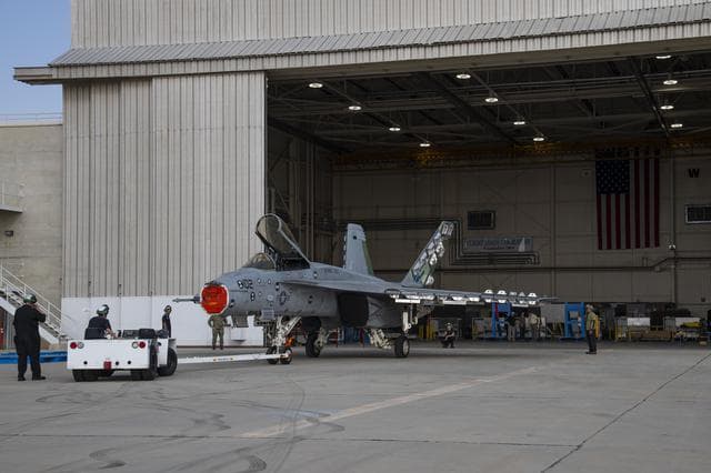 NASA image: Title: NAVAIR F/A-18E Undergoes Loads Testing at NASA Armstrong