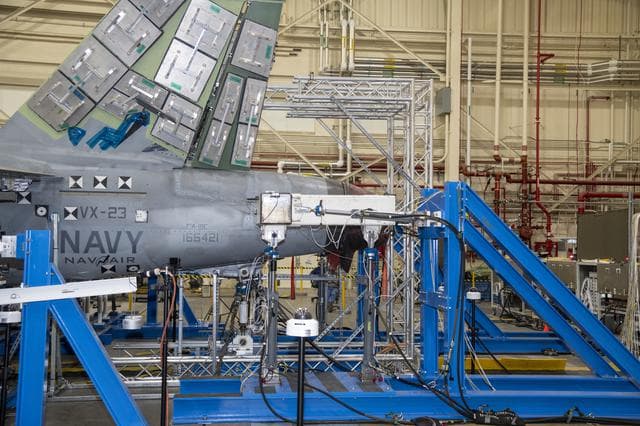 NASA image: Title: NAVAIR F/A-18E Undergoes Loads Testing at NASA Armstrong