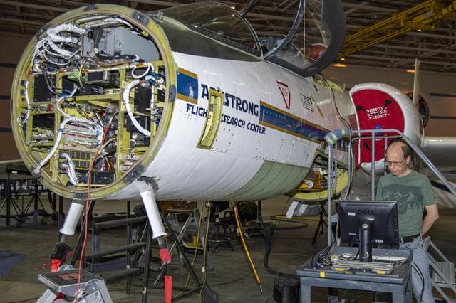 NASA image: NASA's ER-2 is prepared for the Dynamics and Chemistry of the Summer Stratosphere, or DCOTSS, 2022 campaign.