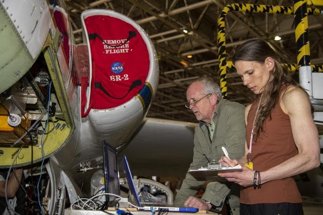 NASA image: NASA's ER-2 is prepared for the Dynamics and Chemistry of the Summer Stratosphere, or DCOTSS, 2022 campaign.