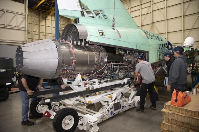 NASA image: Engine Installed on NASAâ€™s X-59 Experimental Aircraft