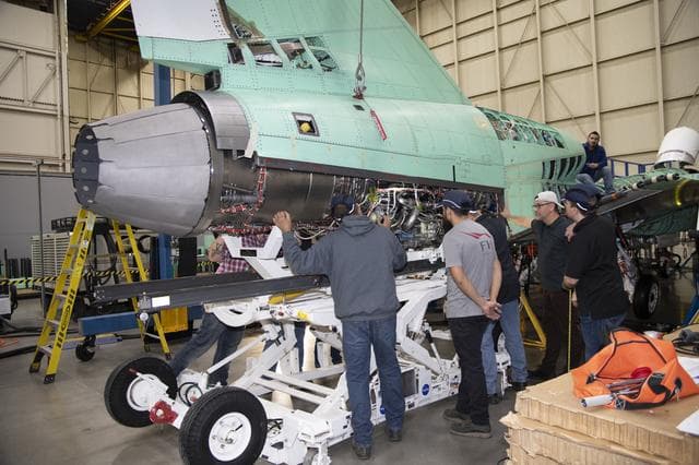NASA image: Engine Installed on NASAâ€™s X-59 Experimental Aircraft