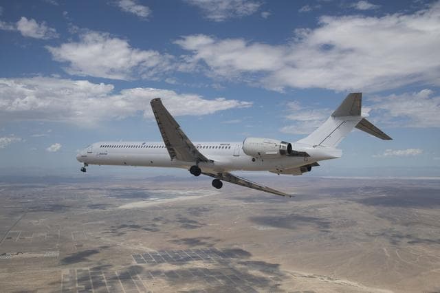 NASA image: Boeing MD-90 flies from Victorville, California to Palmdale, California where it will begin modifications as part of NASA Sustainable Flight Demonstrator