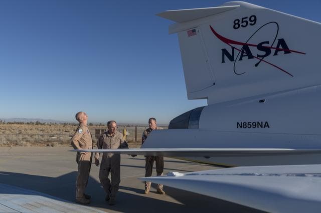 NASA image: Test Pilots Inspect Newly Painted X-59