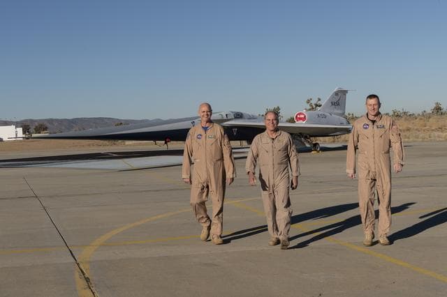 NASA image: Test Pilots Pose with X-59 Research Aircraft