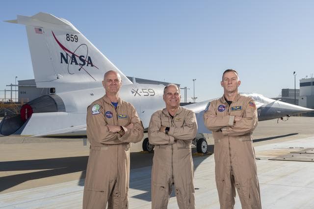 NASA image: Test Pilots Pose with X-59 Research Aircraft