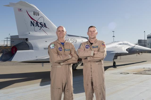 NASA image: NASA Test Pilots Pose with X-59 Research Aircraft