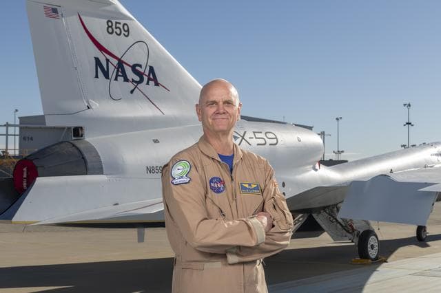 NASA image: NASA Test Pilot Nils Larson Poses with X-59 Research Aircraft