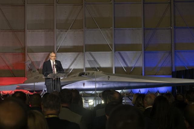 NASA image: NASA’s Associate Administrator Speaks in Front of Unveiled X-59