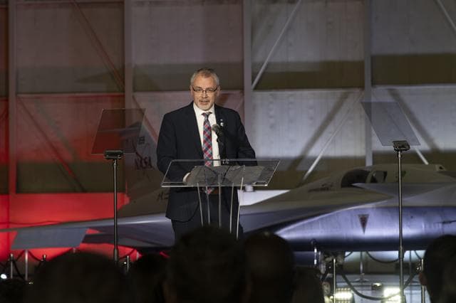 NASA image: NASA’s Associate Administrator Speaks in Front of Unveiled X-59