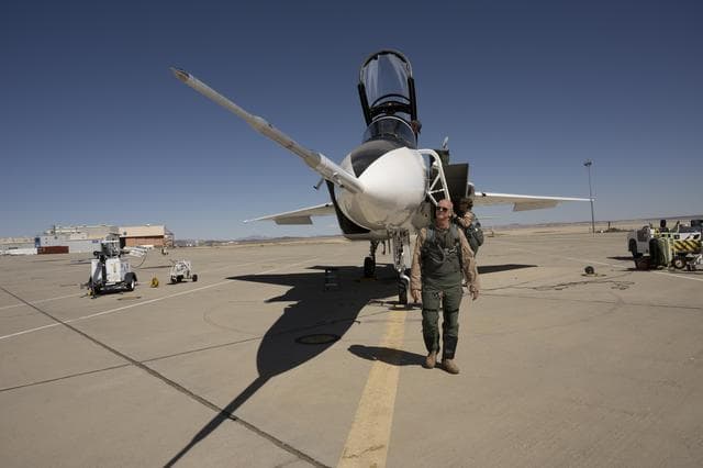 NASA image: NASA Test Pilot Inspects New Shock-Sensing Probe Ahead of Calibration Flight 
