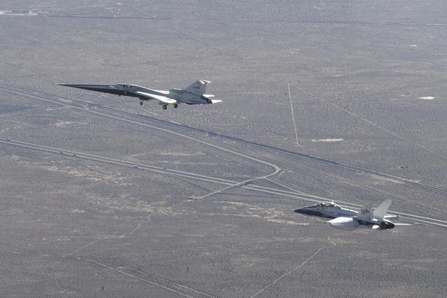 NASA image: NASA’s X-59 in Flight with F/A-18 Research Aircraft Monitoring