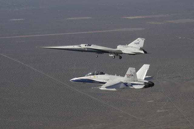 NASA image: NASA’s X-59 in Flight with F/A-18 Research Aircraft Monitoring