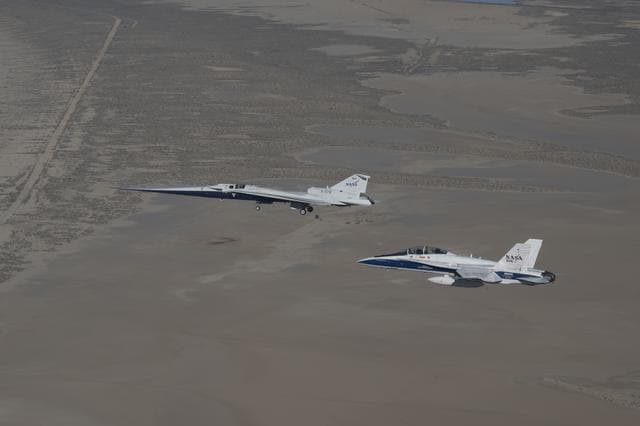 NASA image: NASA’s X-59 in Flight with F/A-18 Research Aircraft Monitoring