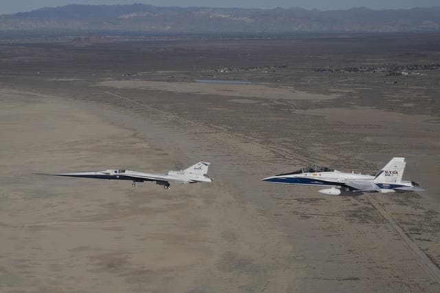 NASA image: NASA’s X-59 in Flight with F/A-18 Research Aircraft Monitoring