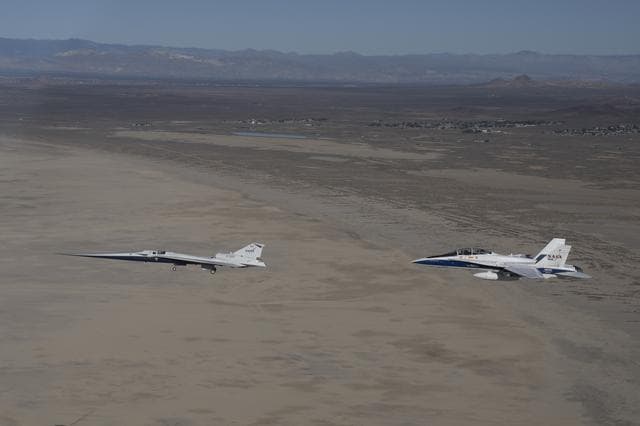 NASA image: NASA’s X-59 in Flight with F/A-18 Research Aircraft Monitoring