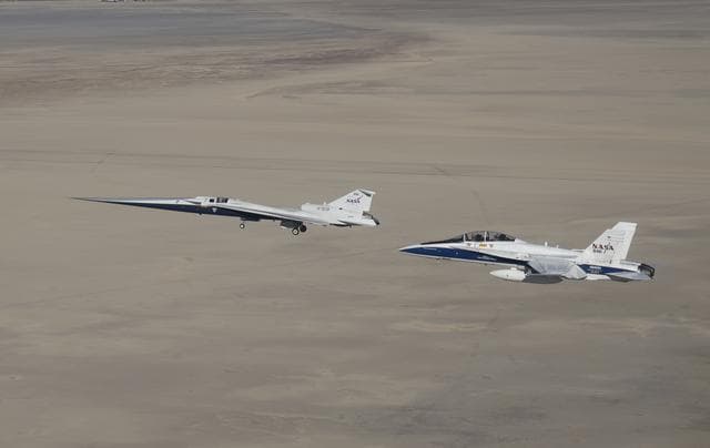 NASA image: NASA’s X-59 in Flight with F/A-18 Research Aircraft Monitoring