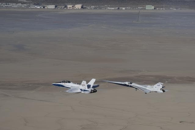 NASA image: NASA’s X-59 in Flight with F/A-18 Research Aircraft Monitoring