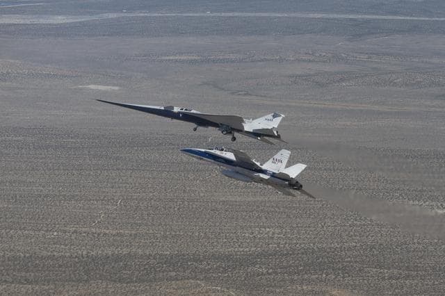 NASA image: NASA’s X-59 in Flight with F/A-18 Research Aircraft Monitoring