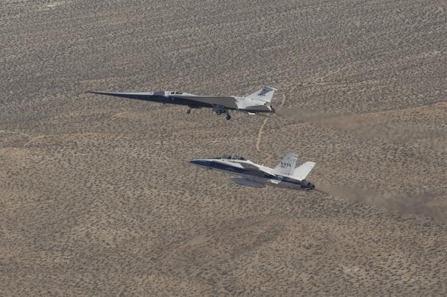 NASA image: NASA’s X-59 in Flight with F/A-18 Research Aircraft Monitoring