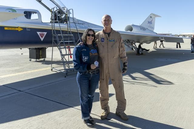 NASA image: NASA’s X-59 Test Pilot Hugs Wife After Historic First Flight