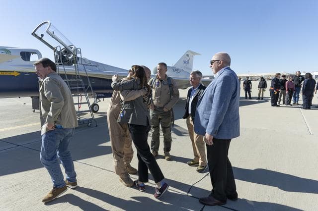 NASA Leadership Gather Around X-59 After First Flight