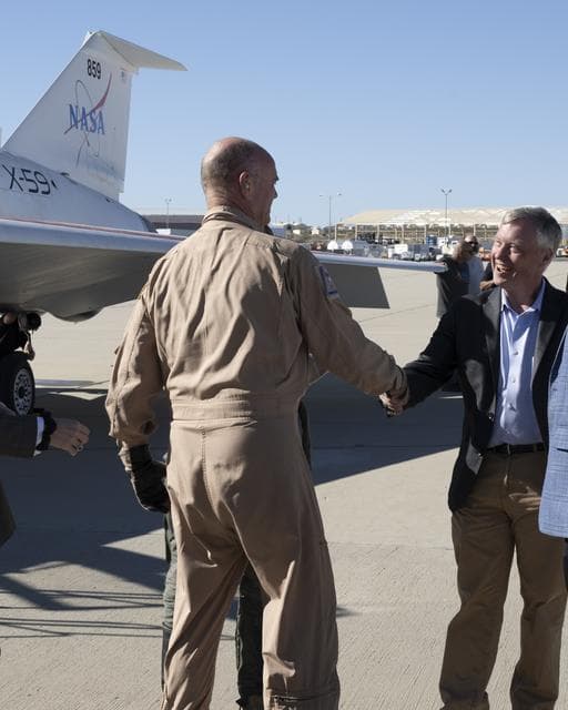 NASA image: NASA Leadership Gather Around X-59 After First Flight