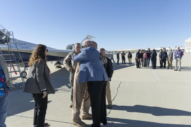 NASA Leadership Gather Around X-59 After First Flight