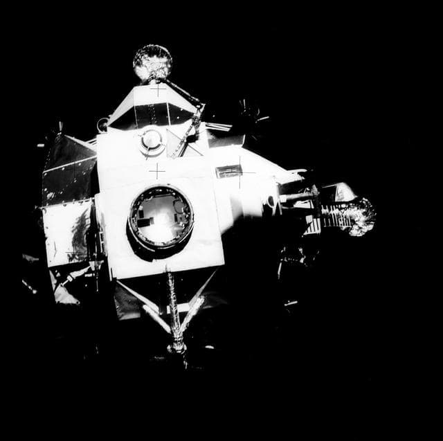 NASA image: View of damaged Apollo 13 Service Module from the Lunar/Command Modules