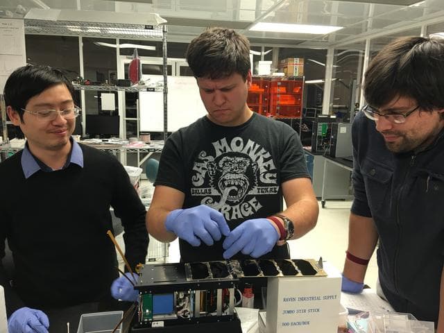NASA image: CXBN-2 CubeSat Integration Team in the Morehead State University Spacecraft Integration and Assembly Facility