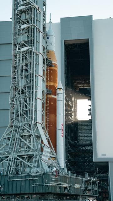 NASA image: Space Launch System (SLS) rocket and Orion Spacecraft rollout at Kennedy Space Center