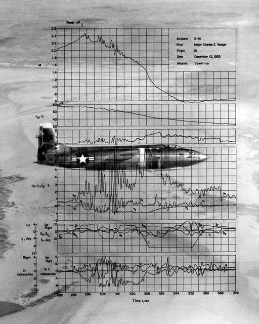 NASA image: X-1A in flight with flight data superimposed