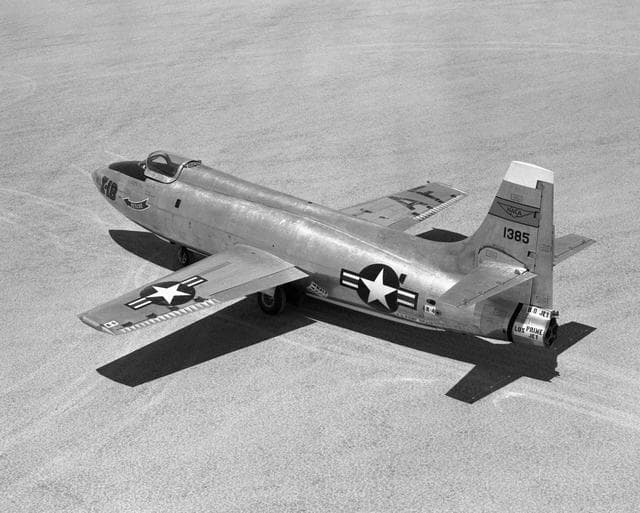 NASA image: Bell X-1B fitted with a reaction control system on the lakebed