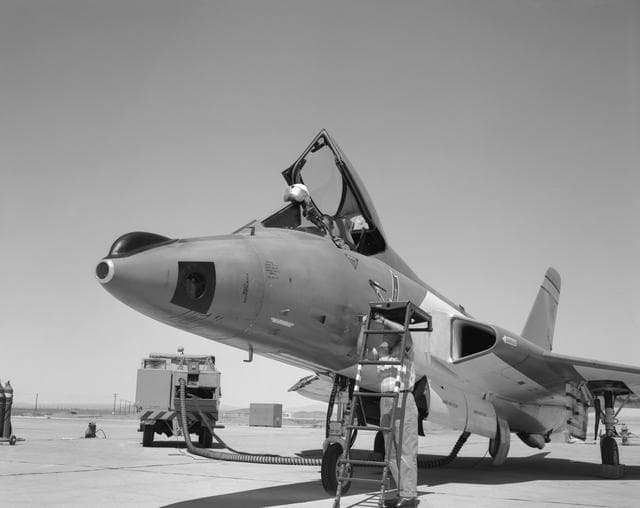 NASA image: F5D Skylancer with camera installation in nose.