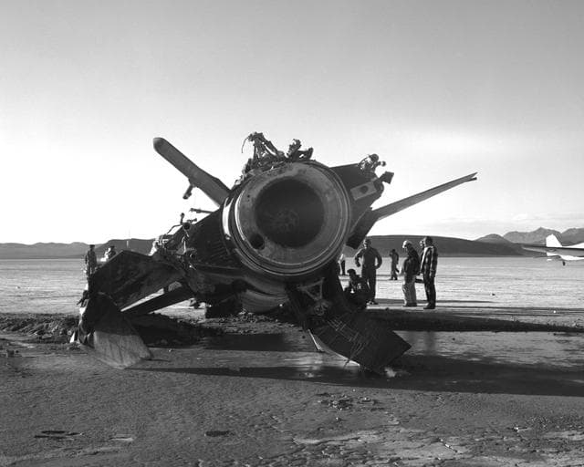 NASA image: X-15 #2 landing accident at Mud Lake, Nevada on November 9, 1962 after flight 2-31-52