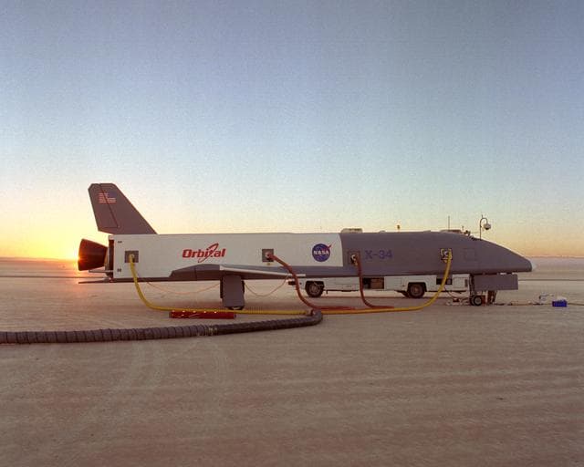 NASA image: X-34 on lakebed prior to tow tests