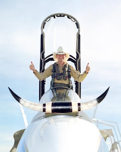 NASA image: Ed Schneider gives a "thumbs-up" after his last flight at the Dryden Flight Research Center