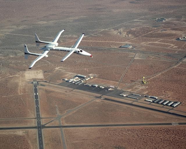 NASA image: Proteus aircraft over Las Cruces International Airport in New Mexico.