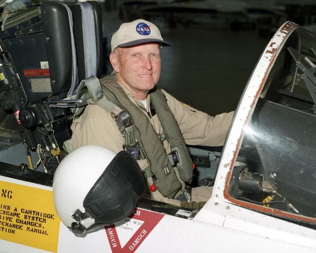 Research pilot and former astronaut C. Gordon Fullerton in an F/A-18