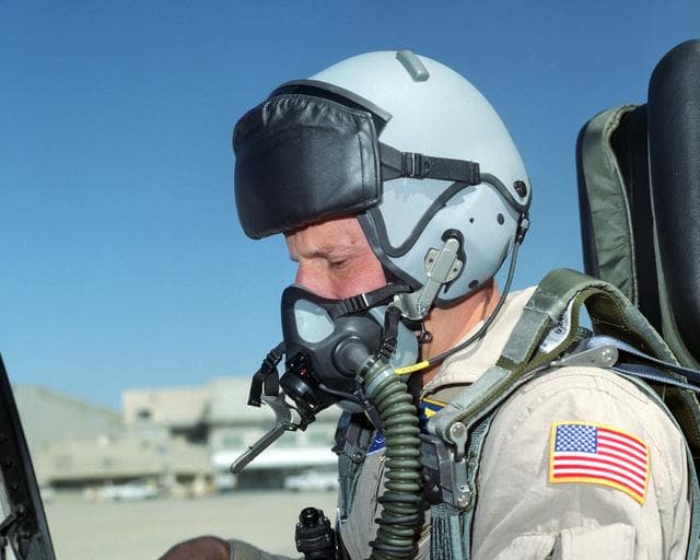 NASA image: Research pilots at NASA Dryden tested a prototype helmet during the summer and fall of 2002. The objective was to obtain data on fit, comfort and functionality.