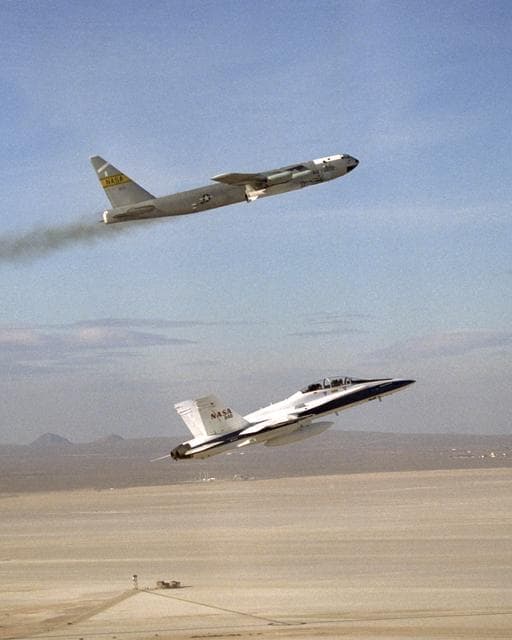 NASA image: NASA's historic B-52 mothership carried the X-43A and its Pegasus booster rocket on a captive carry flight from Edwards Air Force Base