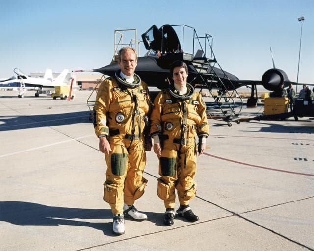 NASA image: The husband-and-wife team of Bob Meyer and Marta Bohn-Meyer flew as flight test engineers on high-speed experiments flown on the SR-71 at NASA Dryden.