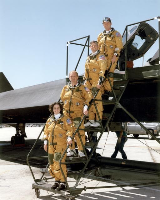 NASA image: Flight engineers Marta Bohn-Meyer and Bob Meyer and pilots Eddie Schneider and Rogers Smith flew the SR-71 in high-speed research experiments at NASA Dryden.