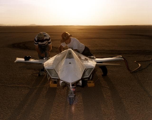 NASA image: X-36 Being Prepared on Lakebed for First Flight