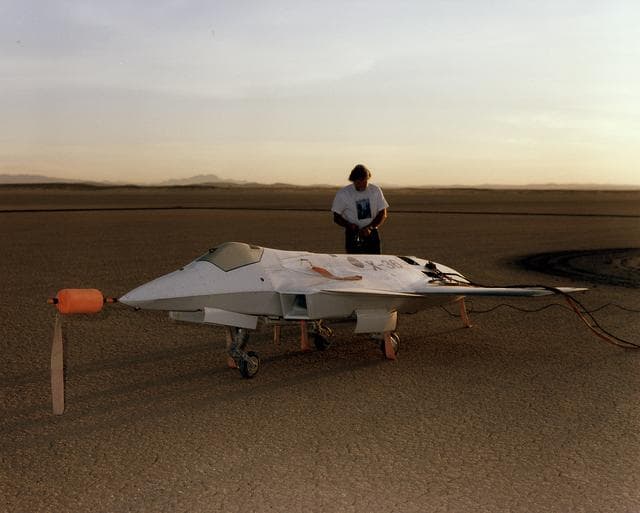 X-36 Being Prepared on Lakebed for First Flight