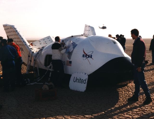 NASA image: X-38 on Lakebed after Landing on Second Free Flight