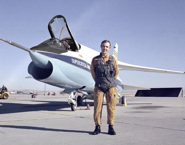 NASA image: F-8 SCW on ramp with test pilot Tom McMurtry