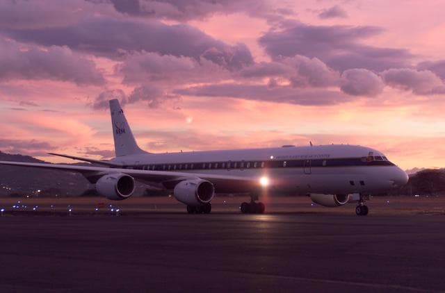 NASA image: NASA's DC-8 flying laboratory seen at sunset after a flight supporting the AirSAR 2004 Mesoamerica campaign