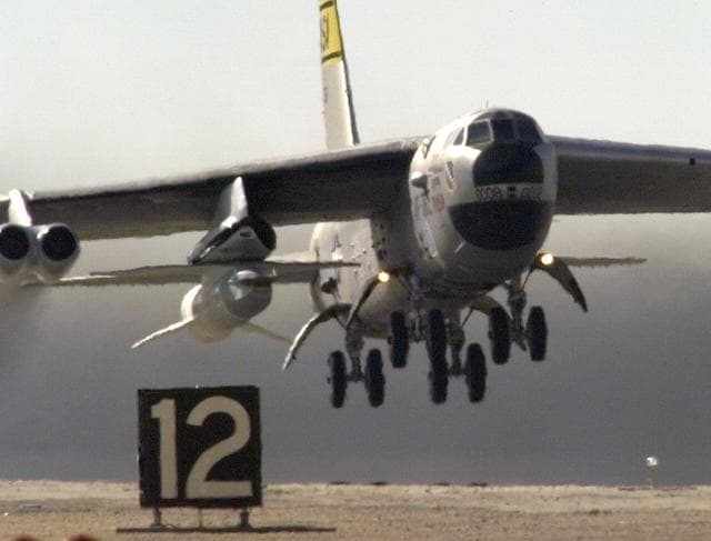 NASA image: NASA's B-52B launch aircraft takes off carrying the third X-43A hypersonic research vehicle attached to a modified Pegasus rocket, on November 16, 2004