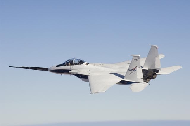 NASA image: NASA F-15B #836 in flight with Quiet Spike attached